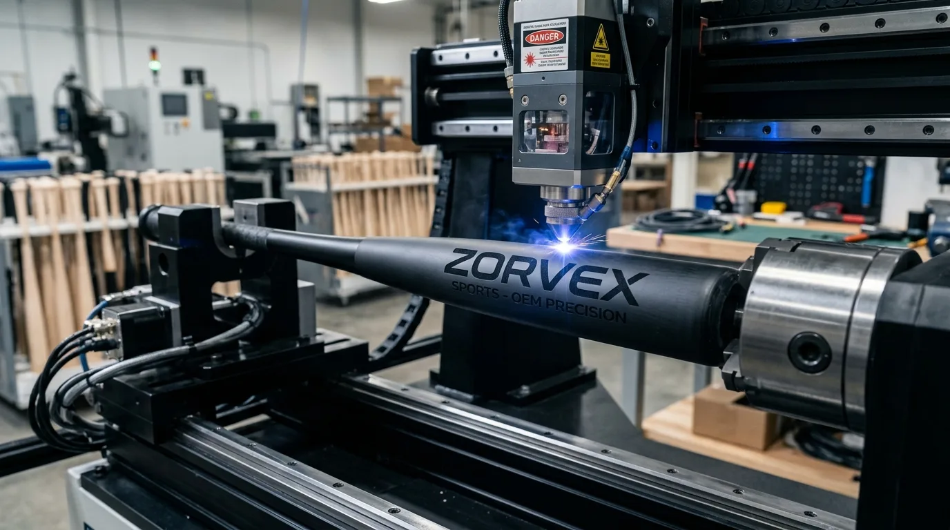 ZORVEX Baseball Bat Custom Laser Engraving Precision Workshop